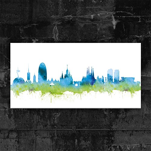 Hermano artificial Barcelona Skyline – Azul (Div. Tamaños) 3D 4 cm – Impresión sobre lienzo 50 x 100 cm