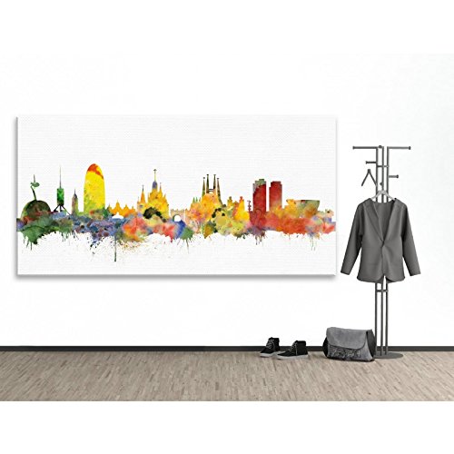 Hermano artificial – Barcelona Skyline – Light (varios Grössen) 3D - Lienzo decorativo (4 cm, 100 x 200 cm)