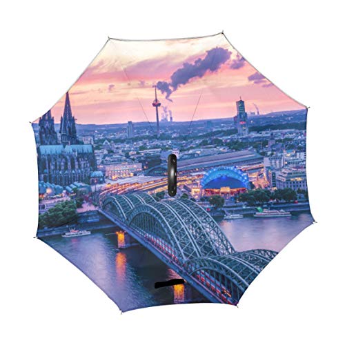 Hermosa y romántica Catedral de Colonia Doble Capa Plegable Protección contra Rayos Ultravioleta Lluvia a Prueba de Viento Coches Rectos Golf Paraguas invertido invertido Soporte con Forma de C