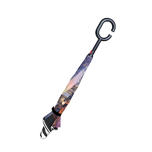 Hermosa y romántica Catedral de Colonia Doble Capa Plegable Protección contra Rayos Ultravioleta Lluvia a Prueba de Viento Coches Rectos Golf Paraguas invertido invertido Soporte con Forma de C