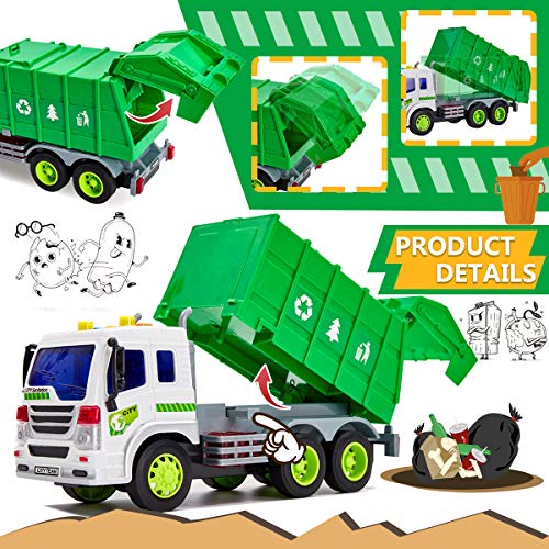 HERSITY Camion Basura de Juguete con Luces y Sonidos Coches de Friccion Vehiculos Juguetes Regalos para Niños 3 4 5 6 Años