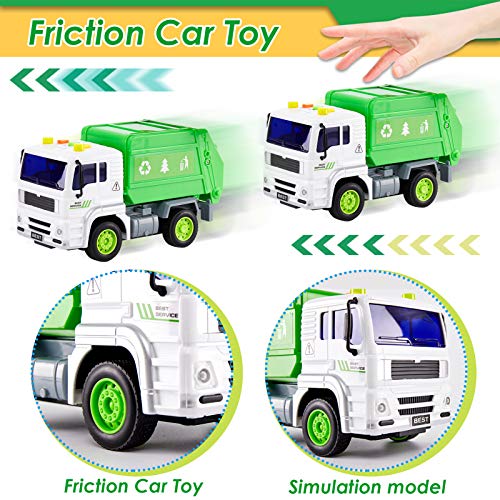 HERSITY Camión de Basura Coches de Friccion con Luces y Sonidos Vehiculos Juguete Regalos para Niños 3 4 5 Años