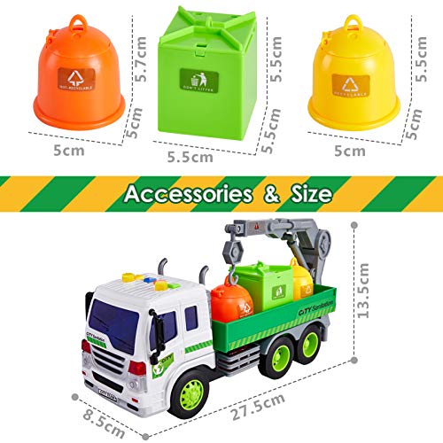 HERSITY Camión de Basura Coches de Friccion Vehiculos de Juguete con Luces y Sonidos y Bote de Basura Regalo para Niño Niña 3 4 5 6 Años