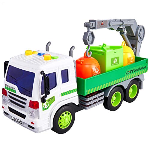 HERSITY Camión de Basura Coches de Friccion Vehiculos de Juguete con Luces y Sonidos y Bote de Basura Regalo para Niño Niña 3 4 5 6 Años