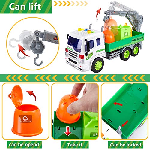 HERSITY Camión de Basura Coches de Friccion Vehiculos de Juguete con Luces y Sonidos y Bote de Basura Regalo para Niño Niña 3 4 5 6 Años