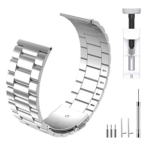 Hianjoo Correa Compatible con Fit bit Versa 2, Pulsera de Repuesto de Acero Inoxidable Hebilla Metal Banda Correas Compatible con Fit bit Versa/Versa Lite, 5.5"-8.5", Plata