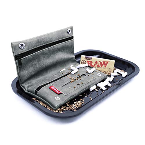 HIBRON Tabaquera Pitillera Funda Bolso para Tabaco de Liar Cuero Estuche Cartera para Tabaco de Liar, 58105 Gris