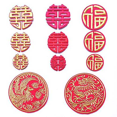 Hierro en Parches，Pegatinas Bordado Bricolaje Decoración，para Ropa, Jeans, chaquetas, mochilas, faldas 11 pcs Dragon and Phoenix Hi word combination