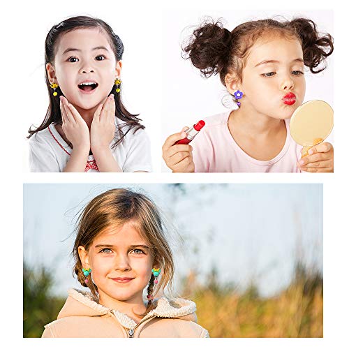 Hifot 14 Pares Pendientes de Clip Pendientes de diseño sin Perforaciones Vestir Accesorios de joyería Princesa para niñas niños pequeños en 2 Cajas claras