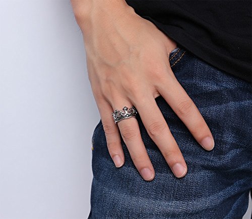 HIJONES Hombres Acero Inoxidable Acabado Mate Vendimia Plata Corona Anillo 22