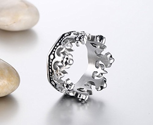 HIJONES Hombres Acero Inoxidable Acabado Mate Vendimia Plata Corona Anillo 22