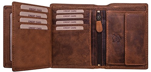 Hill Burry Cartera de Cuero para Hombre | Billetera - Monedero de Cuero Genuino con un Aspecto Vintage | Hombres - Mujeres Bolsillo Vertical | RFID (marrón)