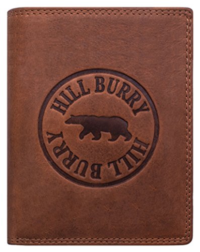 Hill Burry Cartera de Cuero para Hombre | Billetera - Monedero de Cuero Genuino con un Aspecto Vintage | Hombres - Mujeres Bolsillo Vertical | RFID (marrón)