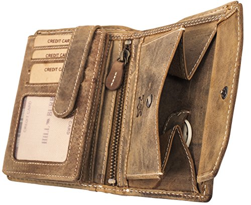 Hill Burry Cartera de Cuero para Hombre | Billetera - Monedero de Cuero Genuino de Búfalo | Hombres - Mujeres Bolsillo Vertical | RFID (marrón)