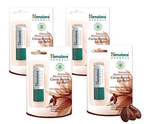 Himalaya Intensive Moisturising Cocoa Butter Lip Balm, Free from Petroleum and Artificial Color 4.5gm, (4 pack)