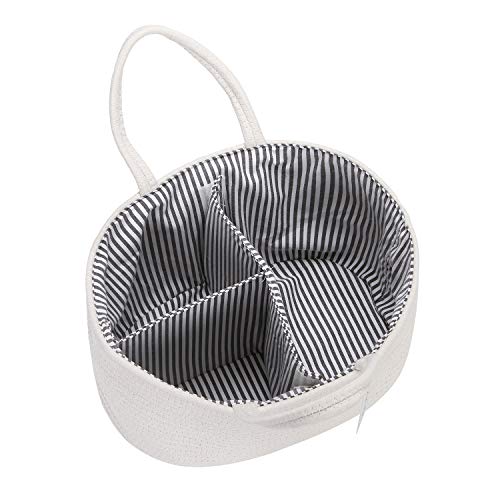 Hinwo Baby Diaper Caddy 3-Compartimento Recipiente para bebés Tote Bin almacenamiento Organizador portátil automóvil Recién nacido Cesta regalo Cuerda algodón divisor desmontable pañales y toallitas