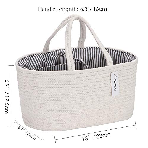 Hinwo Baby Diaper Caddy 3-Compartimento Recipiente para bebés Tote Bin almacenamiento Organizador portátil automóvil Recién nacido Cesta regalo Cuerda algodón divisor desmontable pañales y toallitas