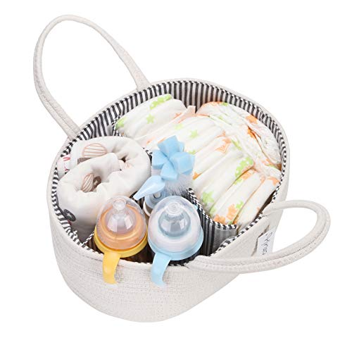 Hinwo Baby Diaper Caddy 3-Compartimento Recipiente para bebés Tote Bin almacenamiento Organizador portátil automóvil Recién nacido Cesta regalo Cuerda algodón divisor desmontable pañales y toallitas