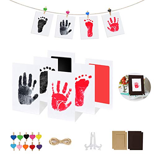 Hipeqia Impresión manos huellas bebé, huellas mascotas kit almohadilla de tinta Clean Touch, la piel no toca color, sello sin tinta no tóxico, bebés recuerdo o recién nacidos ducha regalo, negro rojo
