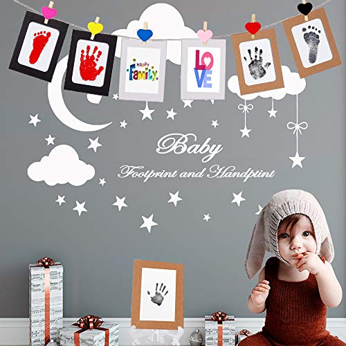 Hipeqia Impresión manos huellas bebé, huellas mascotas kit almohadilla de tinta Clean Touch, la piel no toca color, sello sin tinta no tóxico, bebés recuerdo o recién nacidos ducha regalo, negro rojo
