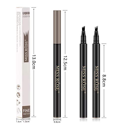 HIROCK Lápiz de cejas, lápiz de cejas líquido con (tres/cuatro) tenedor, lápiz de cejas tatuaje impermeable para maquillaje de ojos (01Marrón oscuro)