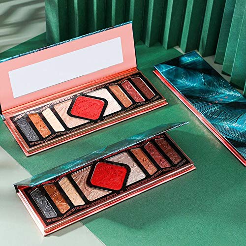 HIROCK Paleta de sombras de ojos tallada en 9 colores, rubor, reflejos, recortes, sombra de ojos a prueba de agua, maquillaje retro para ojos