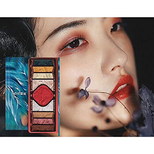 HIROCK Paleta de sombras de ojos tallada en 9 colores, rubor, reflejos, recortes, sombra de ojos a prueba de agua, maquillaje retro para ojos