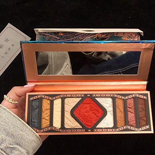 HIROCK Paleta de sombras de ojos tallada en 9 colores, rubor, reflejos, recortes, sombra de ojos a prueba de agua, maquillaje retro para ojos