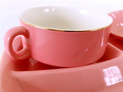 HJXJXJX Baby placa de cerámica sub-cuadrícula de color puro hogar creativo de 12 pulgadas bandeja de arroz bandeja separada , Pink