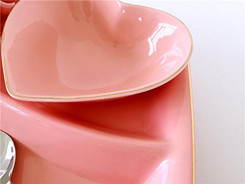HJXJXJX Baby placa de cerámica sub-cuadrícula de color puro hogar creativo de 12 pulgadas bandeja de arroz bandeja separada , Pink