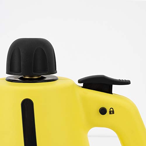 H.Koenig NV700 Limpiador A Vapor Escoba y De Mano 2 en 1, Vaporeta 1050 W, 3,5 Bares, Hasta 138 Grados, Capacidad de Agua de 350 ml, Amarillo, Plástico