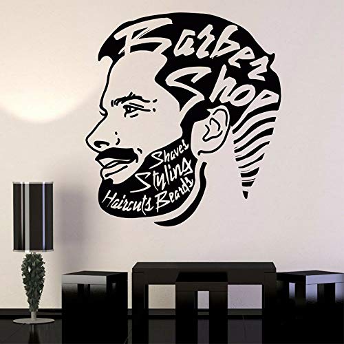 HNXDP Moda Hipster Barba Estilista de cabello Salón Etiqueta de la pared Vinilo Peluquería Decoración Interior Mural Papel pintado Arte Cita Extraíble Gris Oscuro 42x46cm