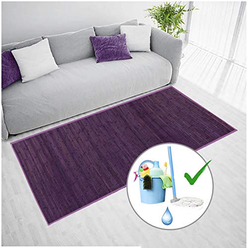 Hogar y Mas Alfombra Pasillera, Salón o Dormitorio, Madera de Bambú Natural, Lila. (180x250)