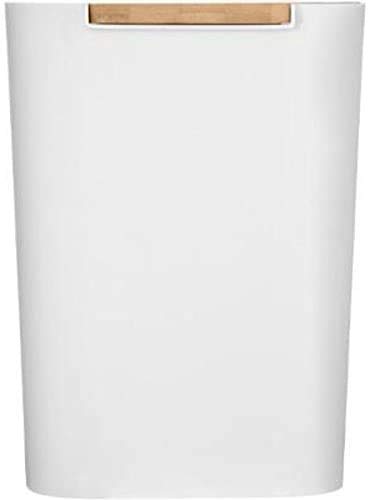 Hogar y Mas Papelera Blanca con Tapa Madera Bambú, Cubo Basura 5L.