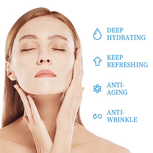 Hoja de mascarilla facial de ácido hialurónico, mascarilla facial hidratante antienvejecimiento hidratante profunda para el cuidado de la piel seca, antiarrugas y líneas finas,24 paquetes
