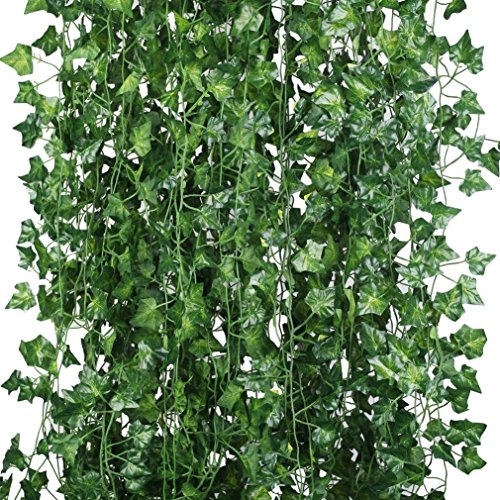 Hojas de hiedra guirnalda de plantas artificiales 84Ft Garland de hiedra Artificial follaje verde deja falso colgando de la planta de vid (12pcs)