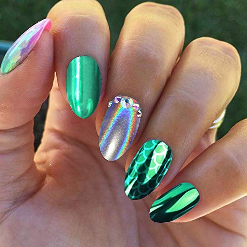 Holográfica Polvo de uñas de cromo - DRMODE 4 Colores 1g/Jar Best 2020 Nail Trends Metallic Chrome Powder &s Rainbow Unicorn Synthetic Resin Powder for Mirror Effect Nails Chrome Manicure Pigment