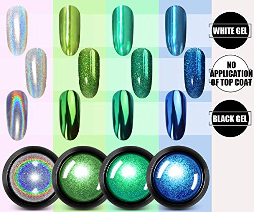 Holográfica Polvo de uñas de cromo - DRMODE 4 Colores 1g/Jar Best 2020 Nail Trends Metallic Chrome Powder &s Rainbow Unicorn Synthetic Resin Powder for Mirror Effect Nails Chrome Manicure Pigment
