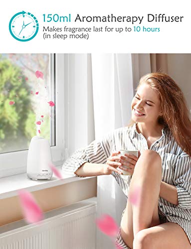 Homasy 150ml Difusor de Aromas (2 piezas) , 21dB Ultra silencioso Humidificador Aceites Esenciales, Difusor de Aceites Esenciales sin BPA, Difusor de Aromas Ultrasonico con LED de 8 Colores - Blanco