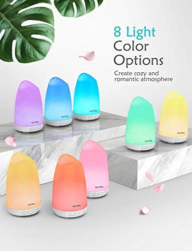 Homasy 150ml Difusor de Aromas (2 piezas) , 21dB Ultra silencioso Humidificador Aceites Esenciales, Difusor de Aceites Esenciales sin BPA, Difusor de Aromas Ultrasonico con LED de 8 Colores - Blanco