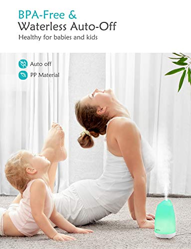 Homasy 150ml Difusor de Aromas (2 piezas) , 21dB Ultra silencioso Humidificador Aceites Esenciales, Difusor de Aceites Esenciales sin BPA, Difusor de Aromas Ultrasonico con LED de 8 Colores - Blanco