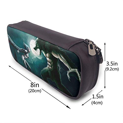 Hombre lobo Pop Vampire Night Patrón temático Mini escuela Estuche para lápices Estuche para lápices de oficina Estuche para bolígrafos con cremallera Conjunto de bolsos con cremallera de cuero Pu