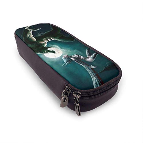 Hombre lobo Pop Vampire Night Patrón temático Mini escuela Estuche para lápices Estuche para lápices de oficina Estuche para bolígrafos con cremallera Conjunto de bolsos con cremallera de cuero Pu