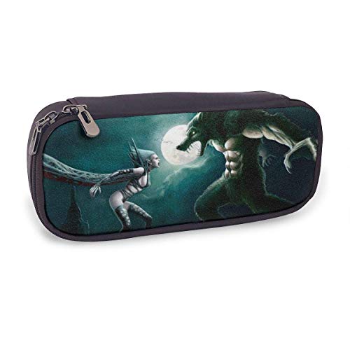 Hombre lobo Pop Vampire Night Patrón temático Mini escuela Estuche para lápices Estuche para lápices de oficina Estuche para bolígrafos con cremallera Conjunto de bolsos con cremallera de cuero Pu