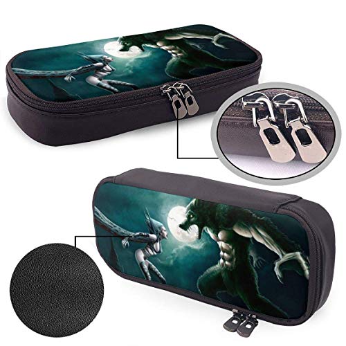 Hombre lobo Pop Vampire Night Patrón temático Mini escuela Estuche para lápices Estuche para lápices de oficina Estuche para bolígrafos con cremallera Conjunto de bolsos con cremallera de cuero Pu