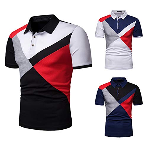 Hombres Casual Manga Corta Camiseta Soltero Botón Abertura Llano v Cuello Camisas Algodón