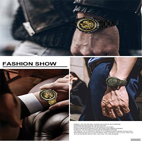 Hombres Relojes de Oro Reloj mecánico automático Reloj de Pulsera Esqueleto Masculino Banda de Acero Inoxidable Marca Diseño Deportivo
