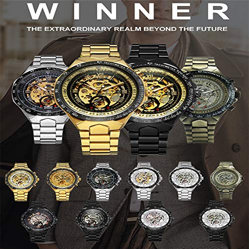 Hombres Relojes de Oro Reloj mecánico automático Reloj de Pulsera Esqueleto Masculino Banda de Acero Inoxidable Marca Diseño Deportivo