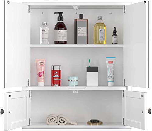 HOMECHO Armario de Baño con Espejo Armario de Pared de Gran Capacidad de Almacenamiento para Baño Cocina Medicina de MDF Blanco 55 x 17.5 x 60 cm