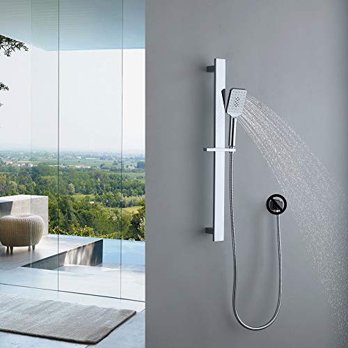 HOMELODY Conjunto de Barra de Ducha Rectangular Altura Ajustable 70cm Ducha de Mano con 3 Tipos de Chorro Acero Inoxidable Cromado para Cuarto de Baño